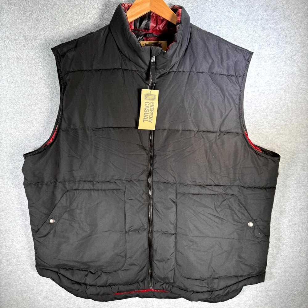 The Foundry Supply Puffer Vest Men's 3XL Black Lined Full Zip Mock‎ Neck Pockets